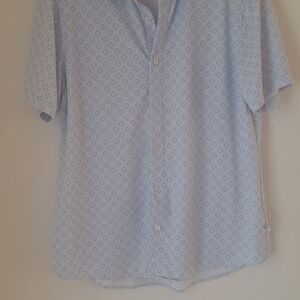 7 Diamonds Light Blue Geometric Short Sleeve Button-Down Shirt